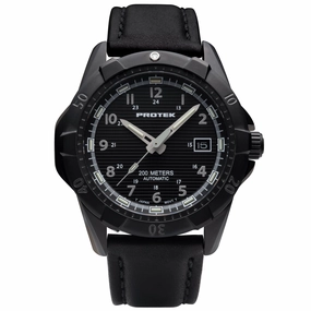 ProTek Men's Watch - Dive Rotating Bezel Automatic Black Dial Leather Strap | 2202