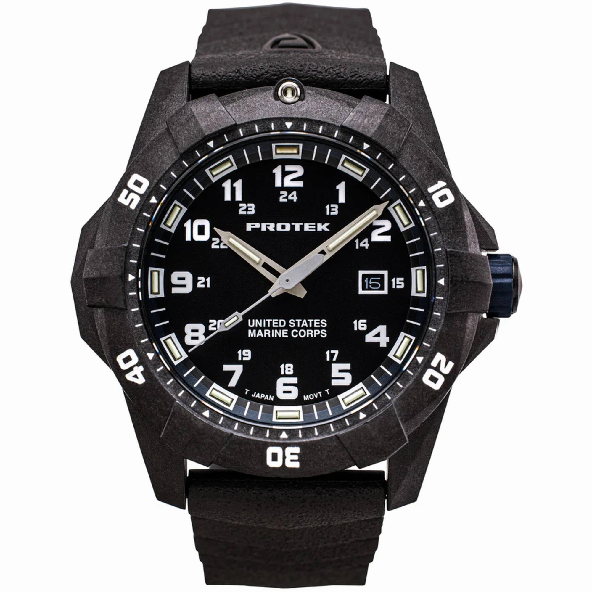 ProTek Men's Watch - USMC Series Quartz Black and Blue Dial Rubber Strap Dive | 1013
