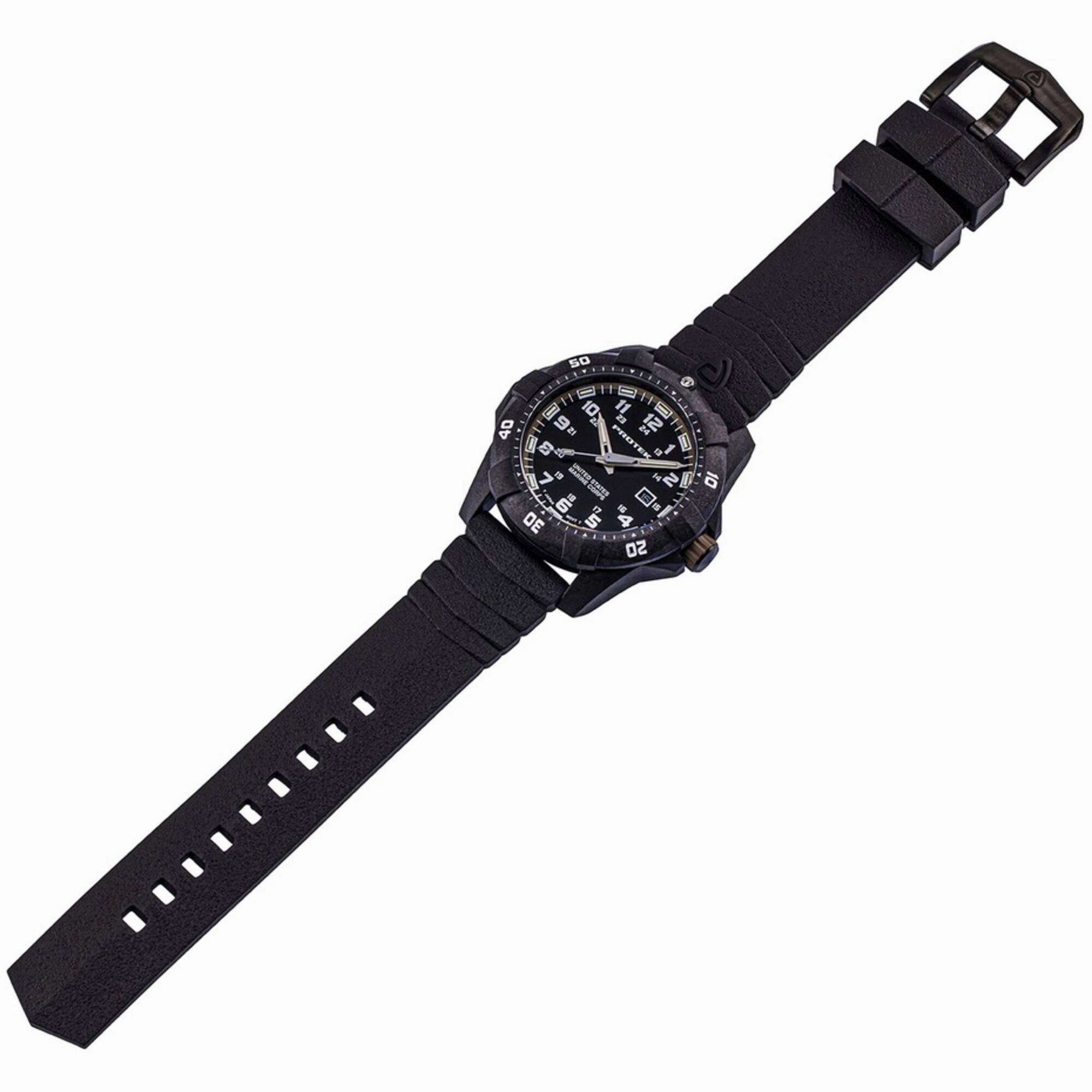 ProTek Men's Watch - USMC Series Quartz Black and Brown Dial Rubber Strap Dive | 1016