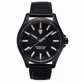Protek Unisex Watch - Field Series Japanese Quartz Genuine Black Leather Strap | 3002