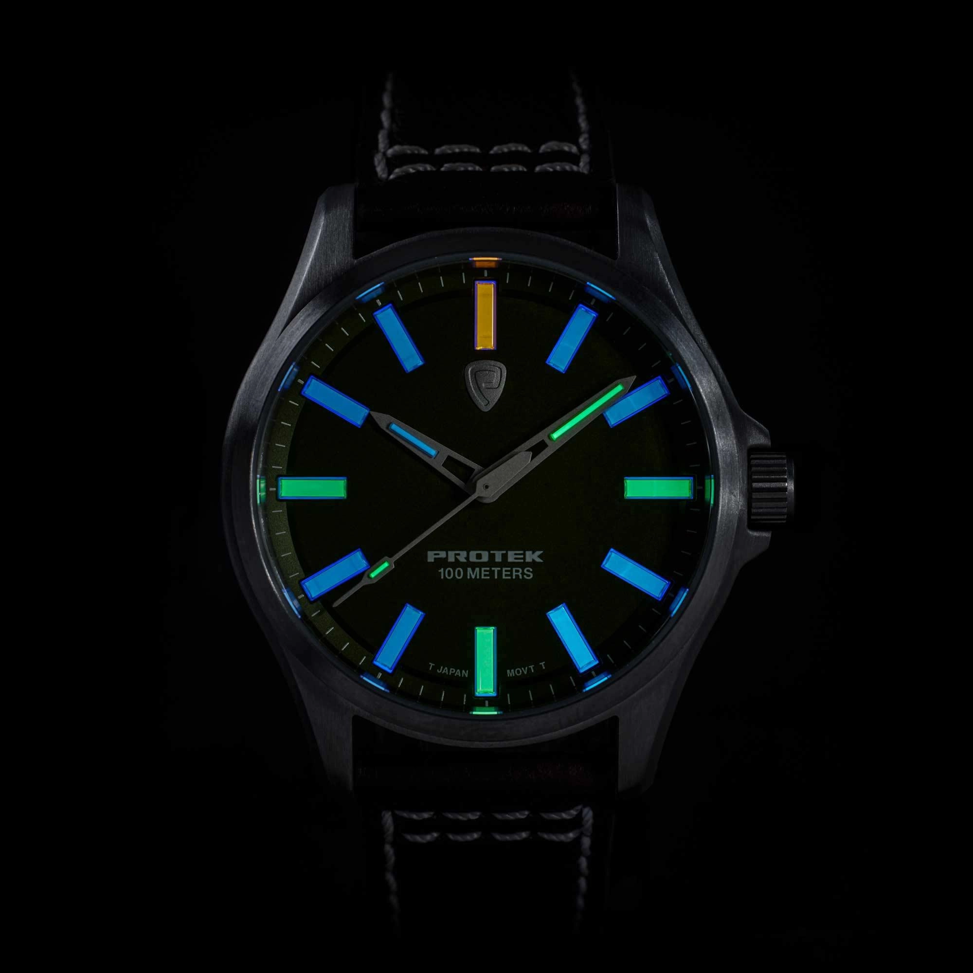 Protek Unisex Watch - Field Series Japanese Quartz Green Dial Leather Strap | 3005