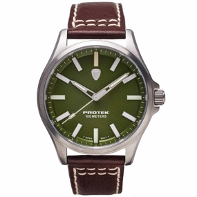 Protek Unisex Watch - Field Series Japanese Quartz Green Dial Leather Strap | 3005