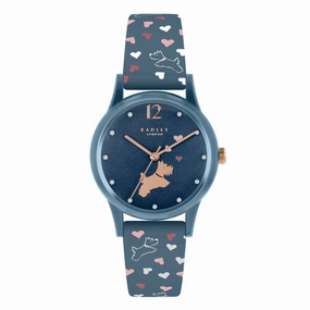 Radley Heart Print Blue Silicone Strap Ladies Watch RY21376