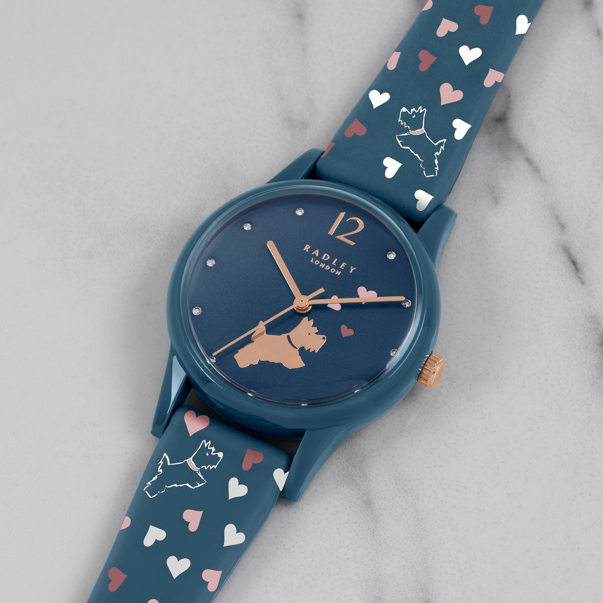Radley Heart Print Blue Silicone Strap Ladies Watch RY21376
