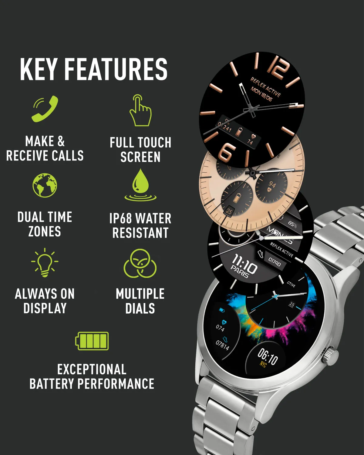 Reflex Active SERIES 31 AMOLED Silver Steel Bracelet Smart Watch RA31-4093