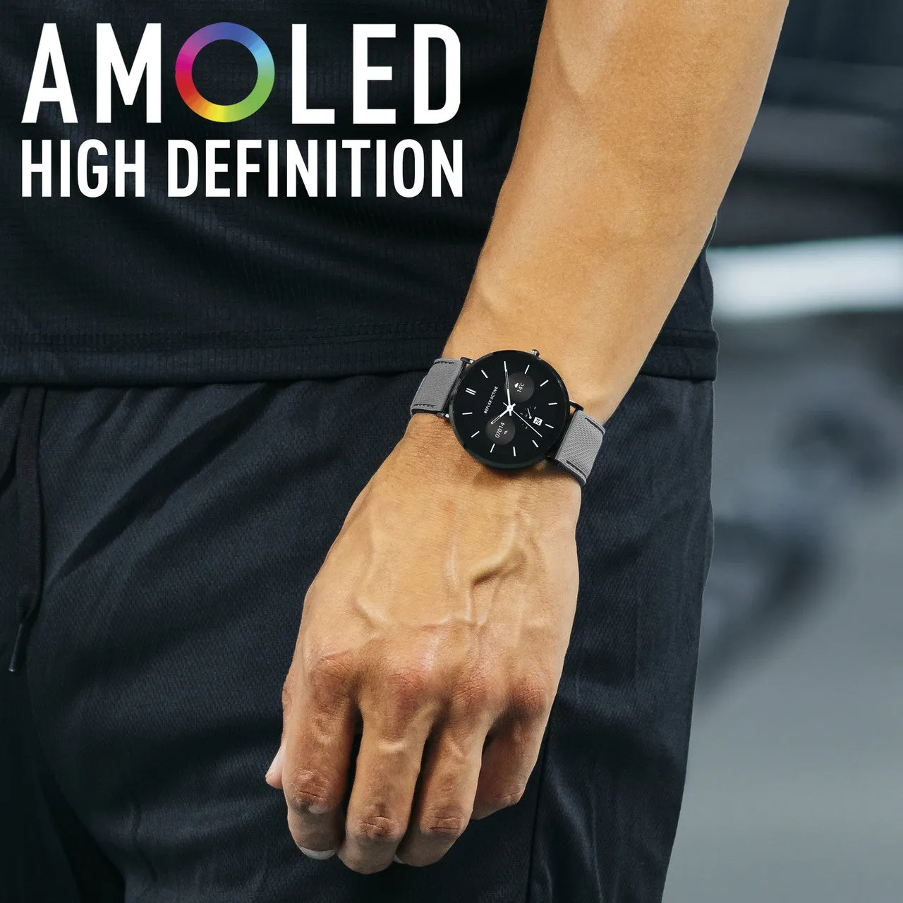 Reflex Active SERIES 42 AMOLED Ultra Slim Black Mesh   Grey Silicone Strap Smart Watch RA42-2208