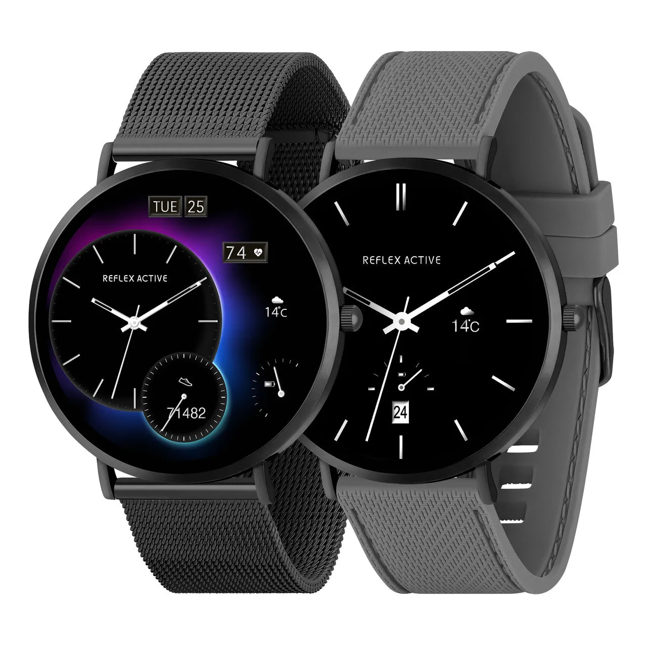 Reflex Active SERIES 42 AMOLED Ultra Slim Black Mesh   Grey Silicone Strap Smart Watch RA42-2208