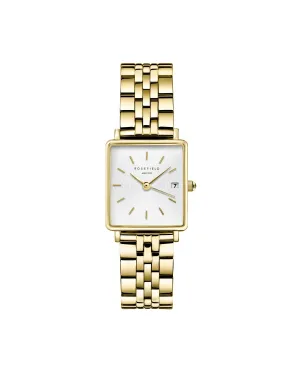 Rosefield The Boxy XS White Sunray Steel Gold Watch QMWSG-Q021