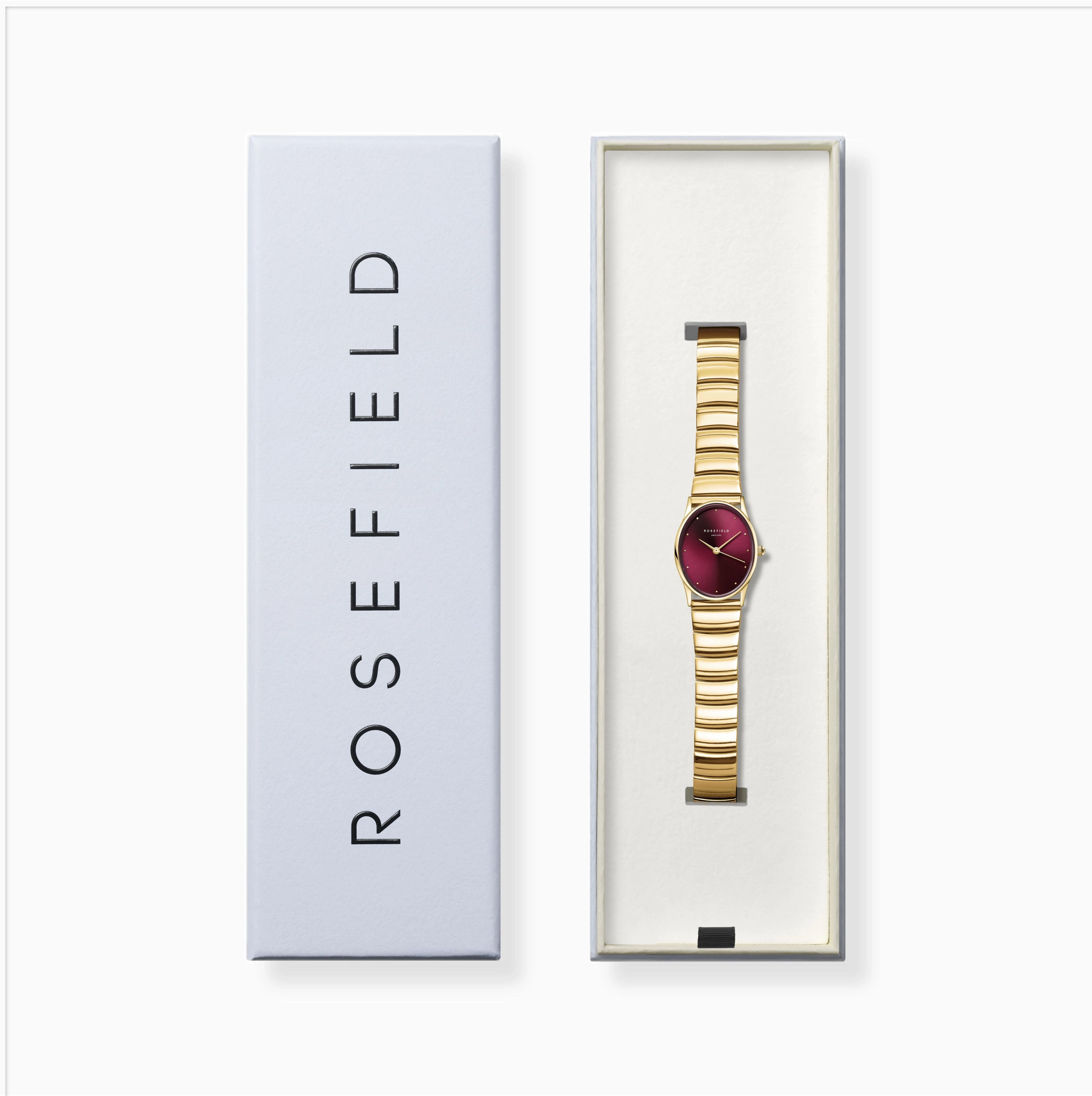 Rosefield Oval Burgundy Sunray  Gold Matte & Shine Finish Watch OVGSG-OV15