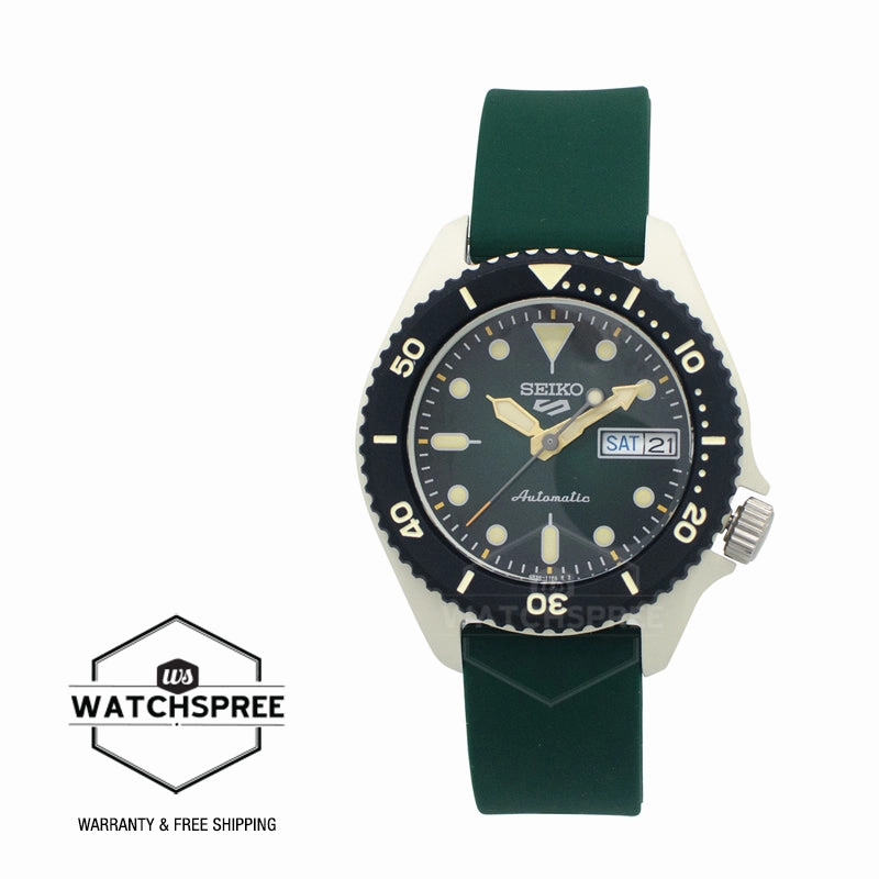Seiko 5 Sports Automatic Dark Green Silicone Strap Watch SRPG73K1