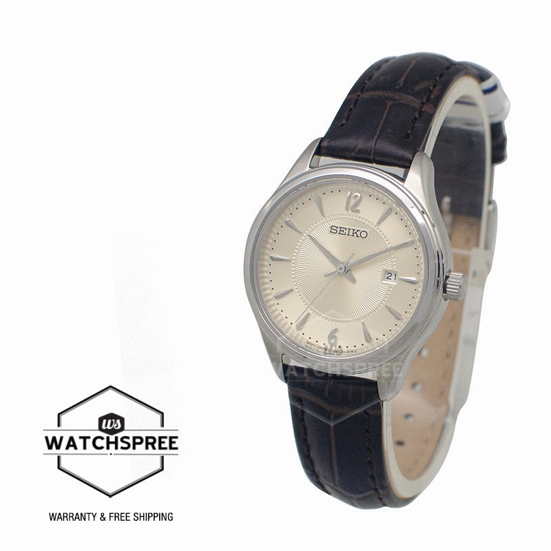 Seiko Ladies' Quartz Conceptual Regular Brown Leather Strap Watch SUR427P1