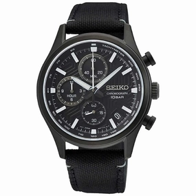 Seiko Men's Quartz Watch - Dress Chronograph Black Dial Nylon Strap Date | SSB421P1