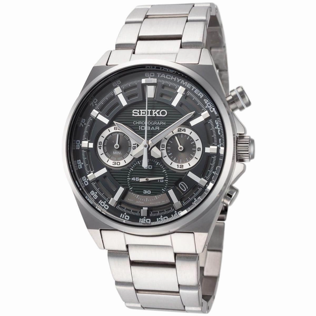 Seiko Men's Watch - Chronograph Green Dial Stainless Steel Bracelet | SSB405P1