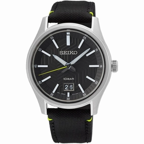 Seiko Men's Watch - Essentials Quartz Black Dial Nylon/Leather Strap | SUR517