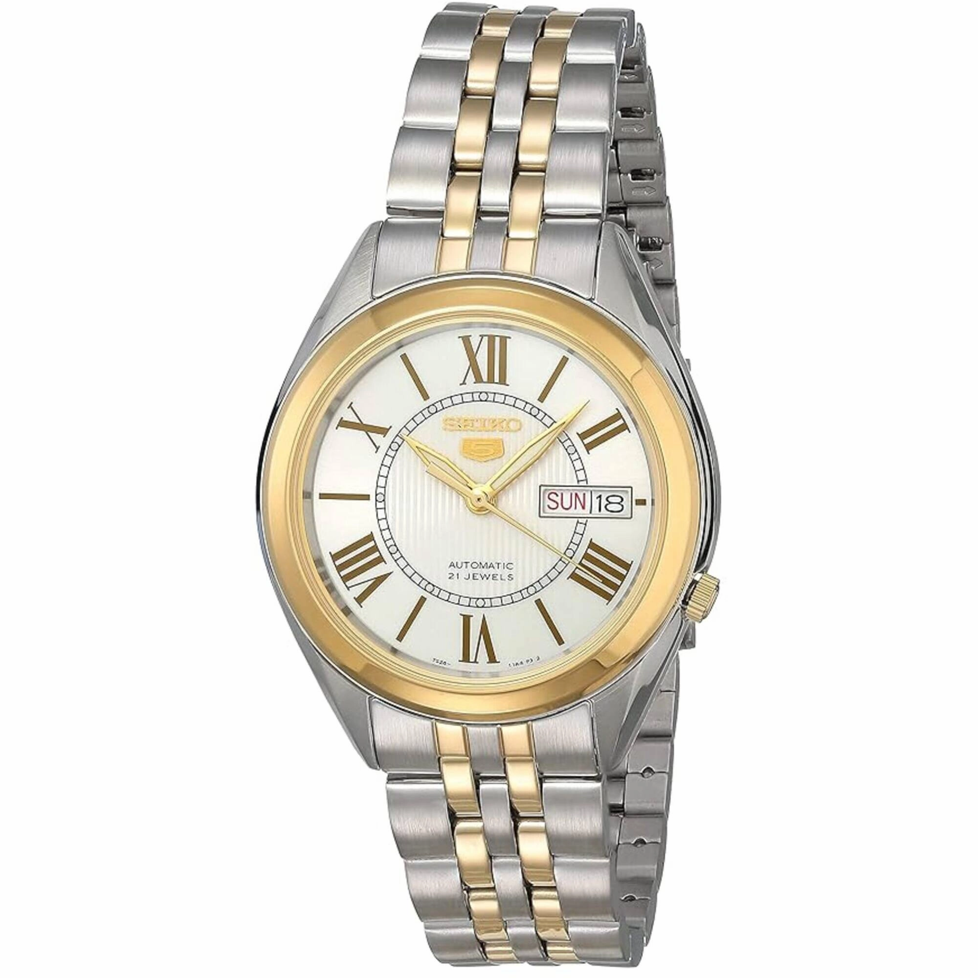 Seiko Men's Watch - Seiko 5 Automatic White Dial Two Tone Bracelet | SNKL36J1