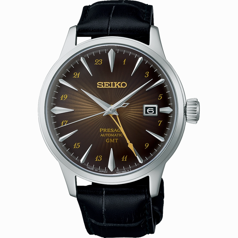 Seiko Presage GMT Brown Leather Watch Inspired by Cocktails SSK039J