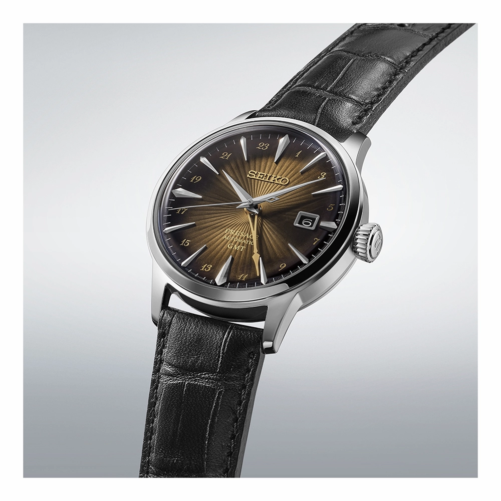 Seiko Presage GMT Brown Leather Watch Inspired by Cocktails SSK039J