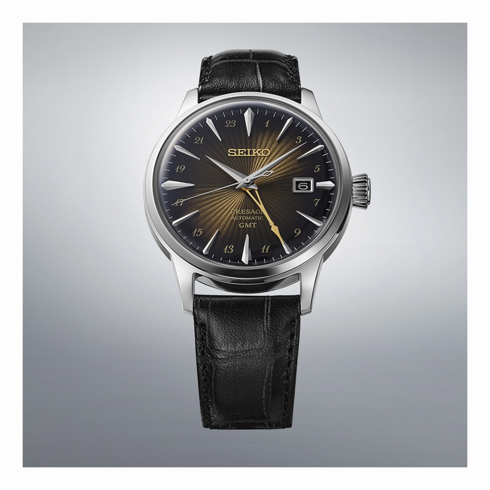 Seiko Presage GMT Brown Leather Watch Inspired by Cocktails SSK039J