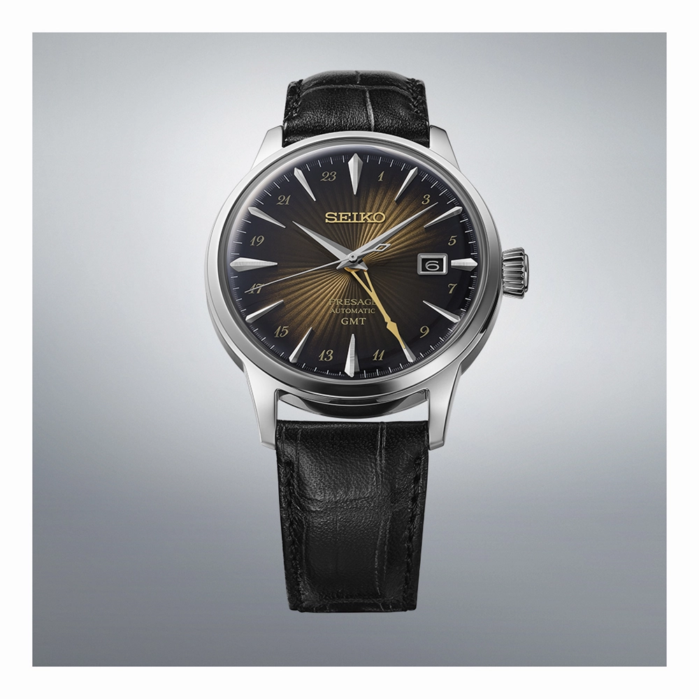 Seiko Presage GMT Brown Leather Watch Inspired by Cocktails SSK039J