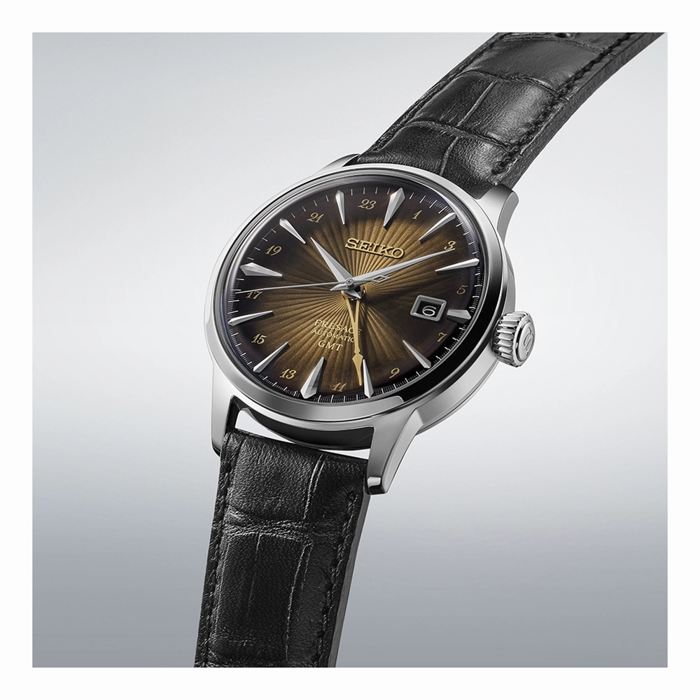 Seiko Presage GMT Brown Leather Watch Inspired by Cocktails SSK039J