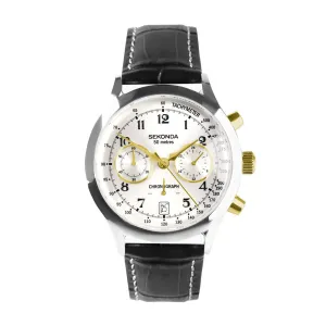 Sekonda Archer Chronograph Black Leather Strap Mens Watch 30235