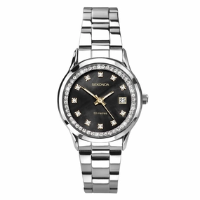Sekonda Catherine Black Dial Crystal Set Ladies Watch 40520
