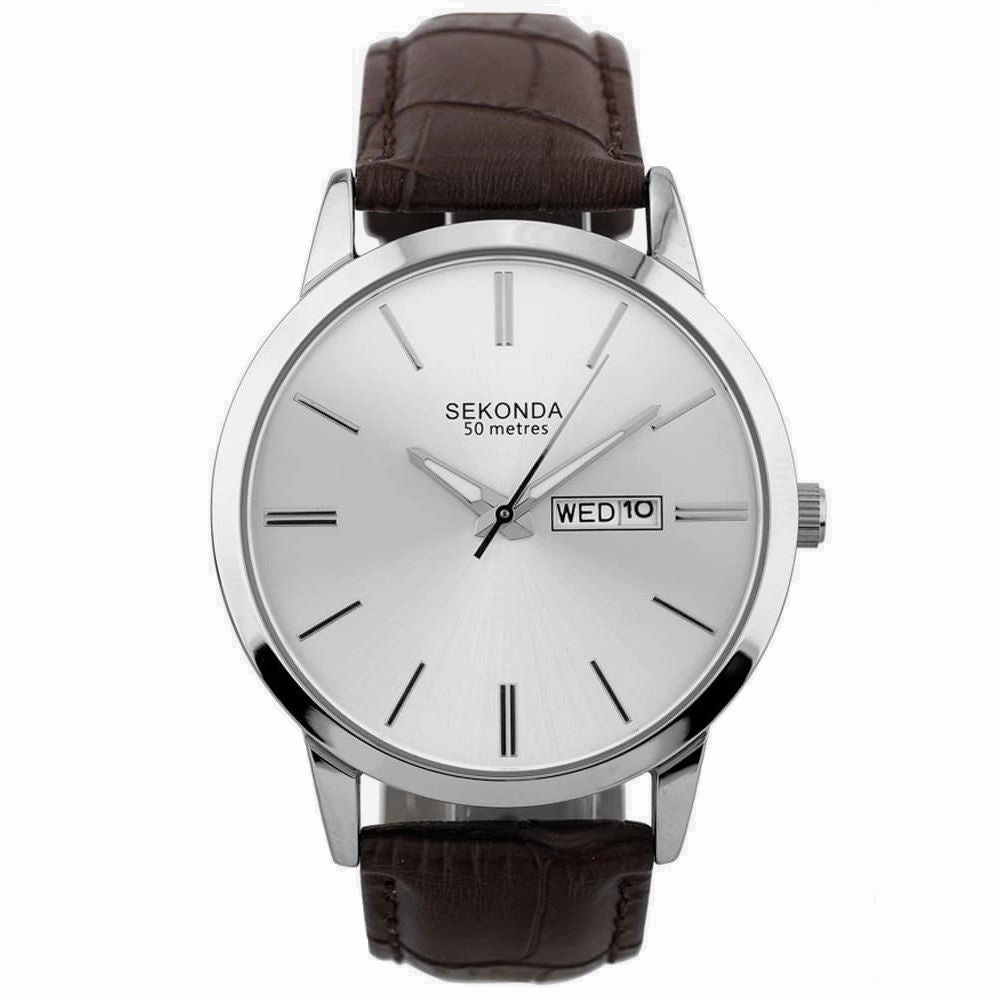 Sekonda  Men's Leather Strap Day Date Watch 1661