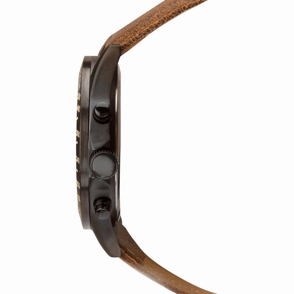 Sekonda Sports Dual Time Mens Watch Black Dial Tan Strap 1651