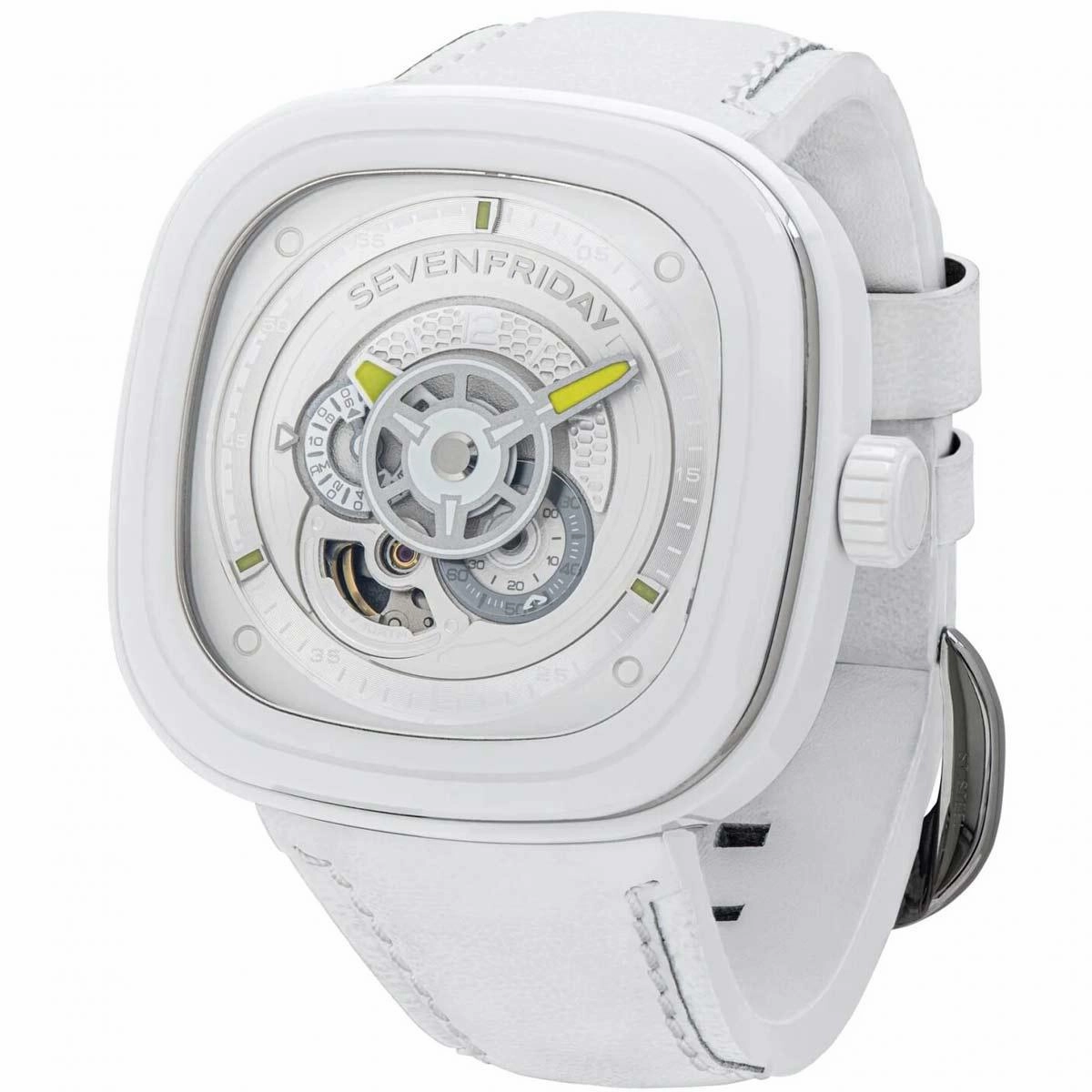 SevenFriday Men's Automatic Watch - Caipi Power Reserve White Leather Strap | P1C-04