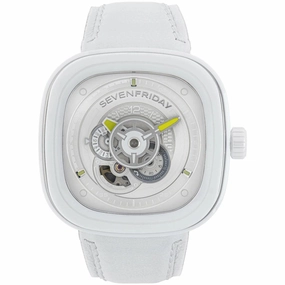 SevenFriday Men's Automatic Watch - Caipi Power Reserve White Leather Strap | P1C-04