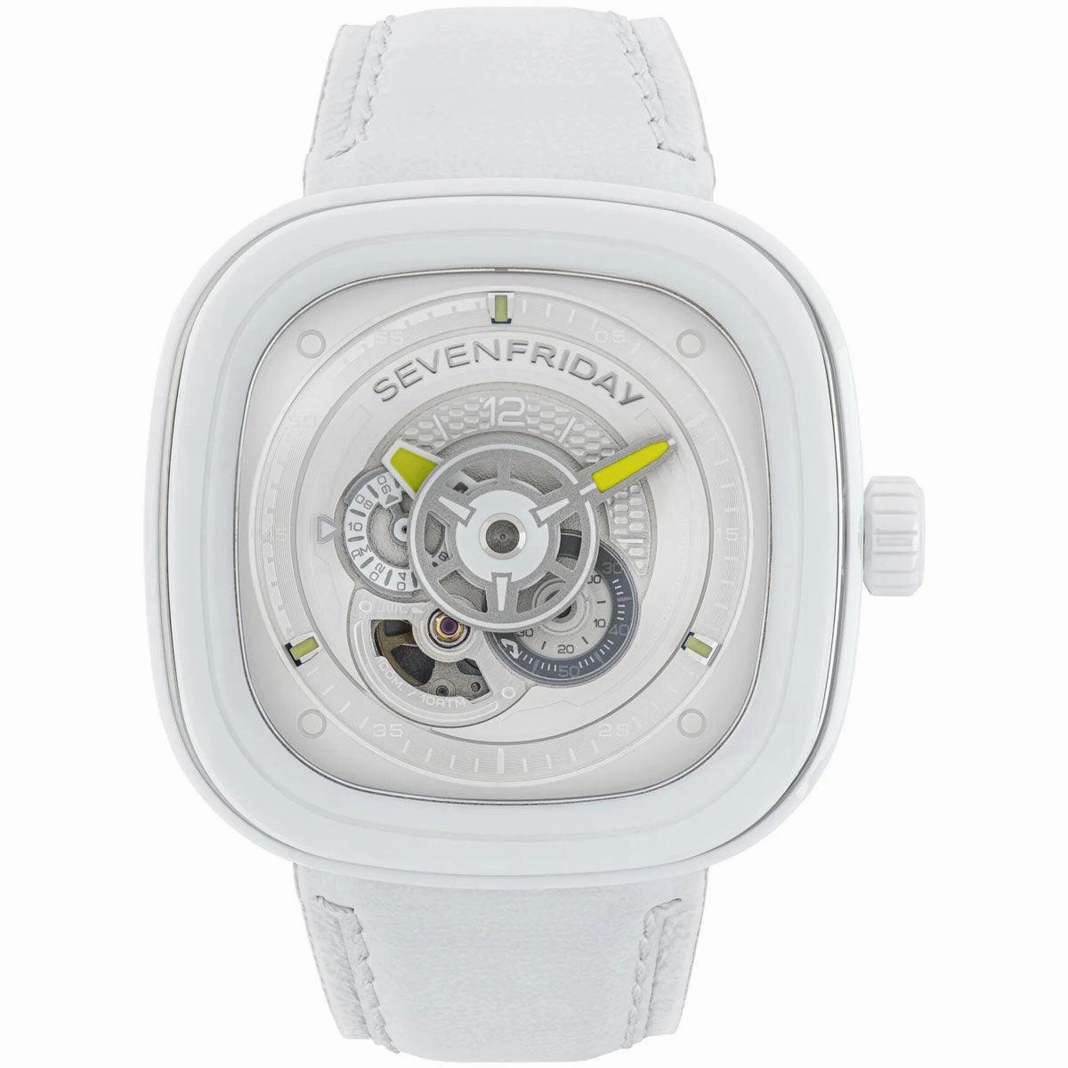 SevenFriday Men's Automatic Watch - Caipi Power Reserve White Leather Strap | P1C-04