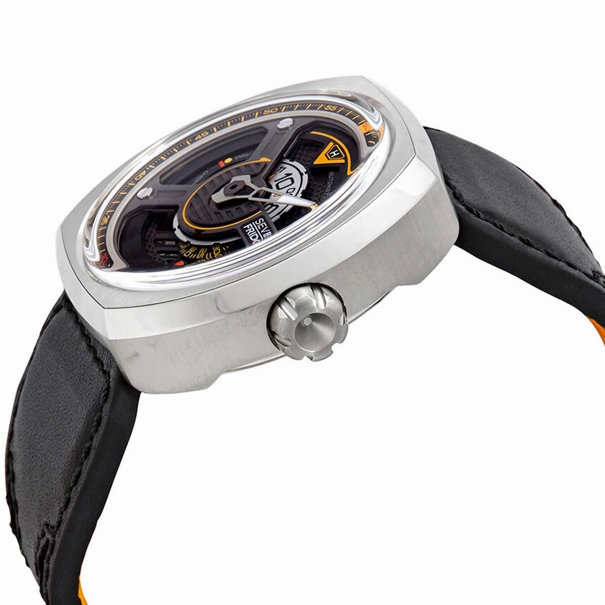 SevenFriday Men's Watch - Blade Power Reserve Black Genuine Leather Strap | W1-01