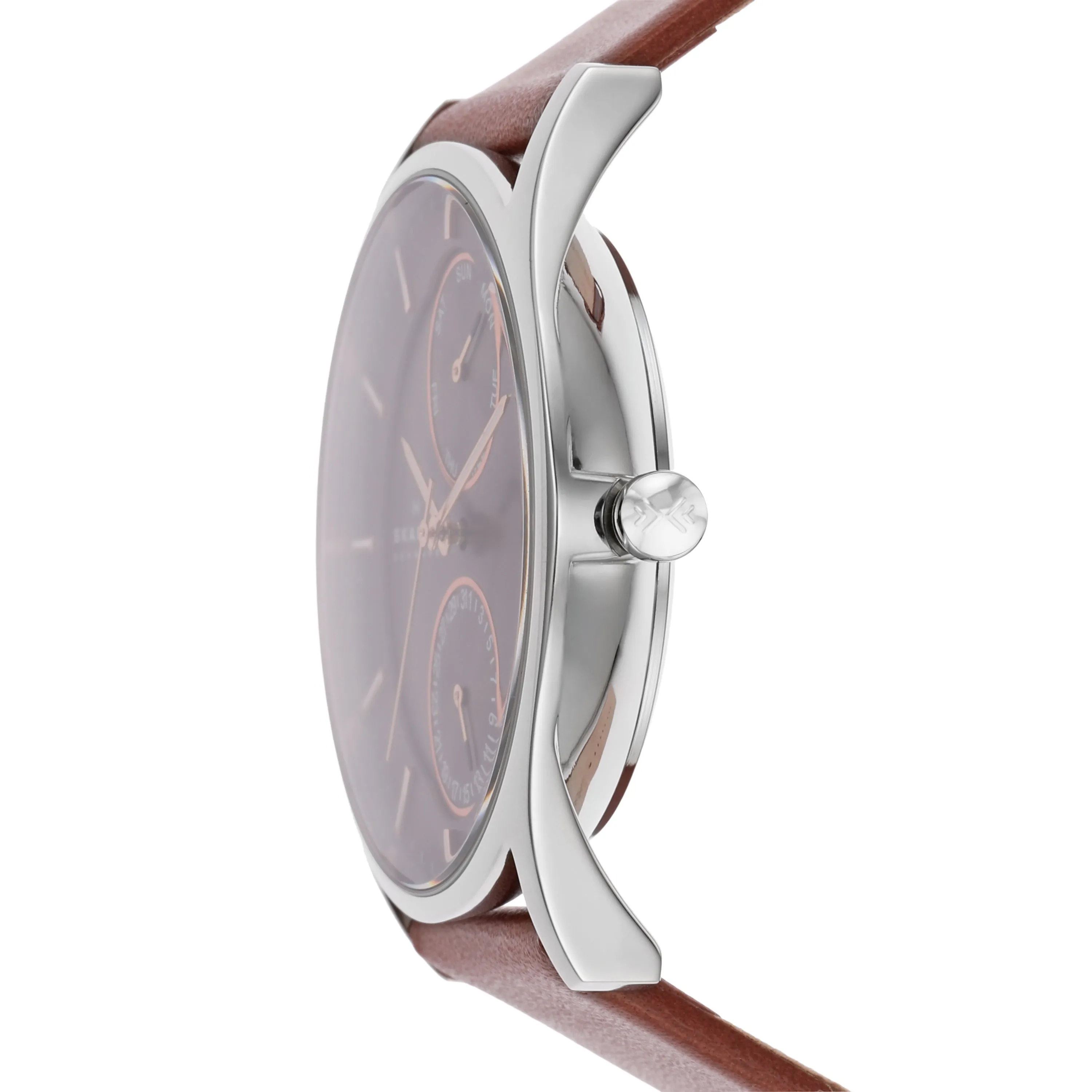 Skagen Holst Medium Brown Leather Watch with Luminous Hands SKW6086