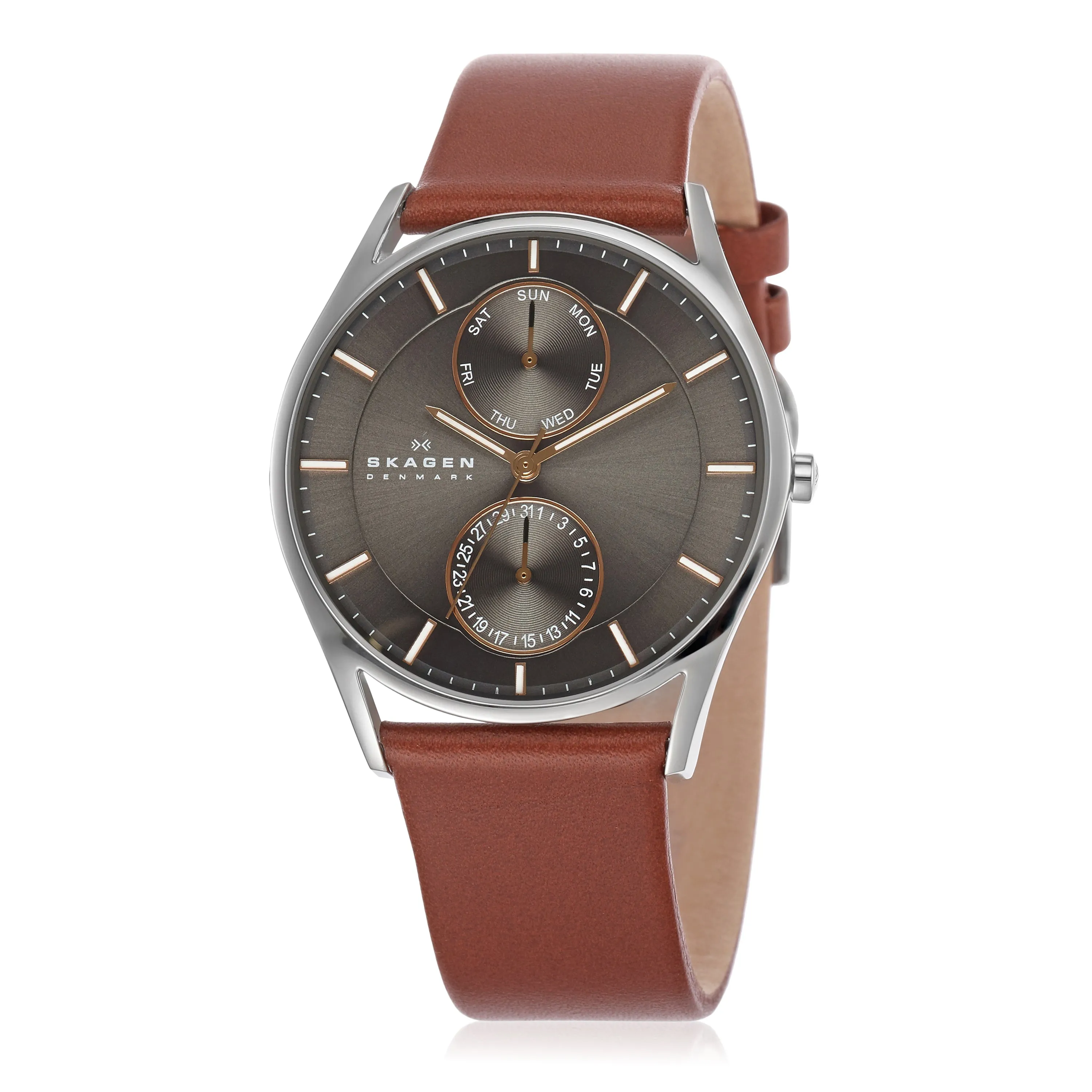 Skagen Holst Medium Brown Leather Watch with Luminous Hands SKW6086