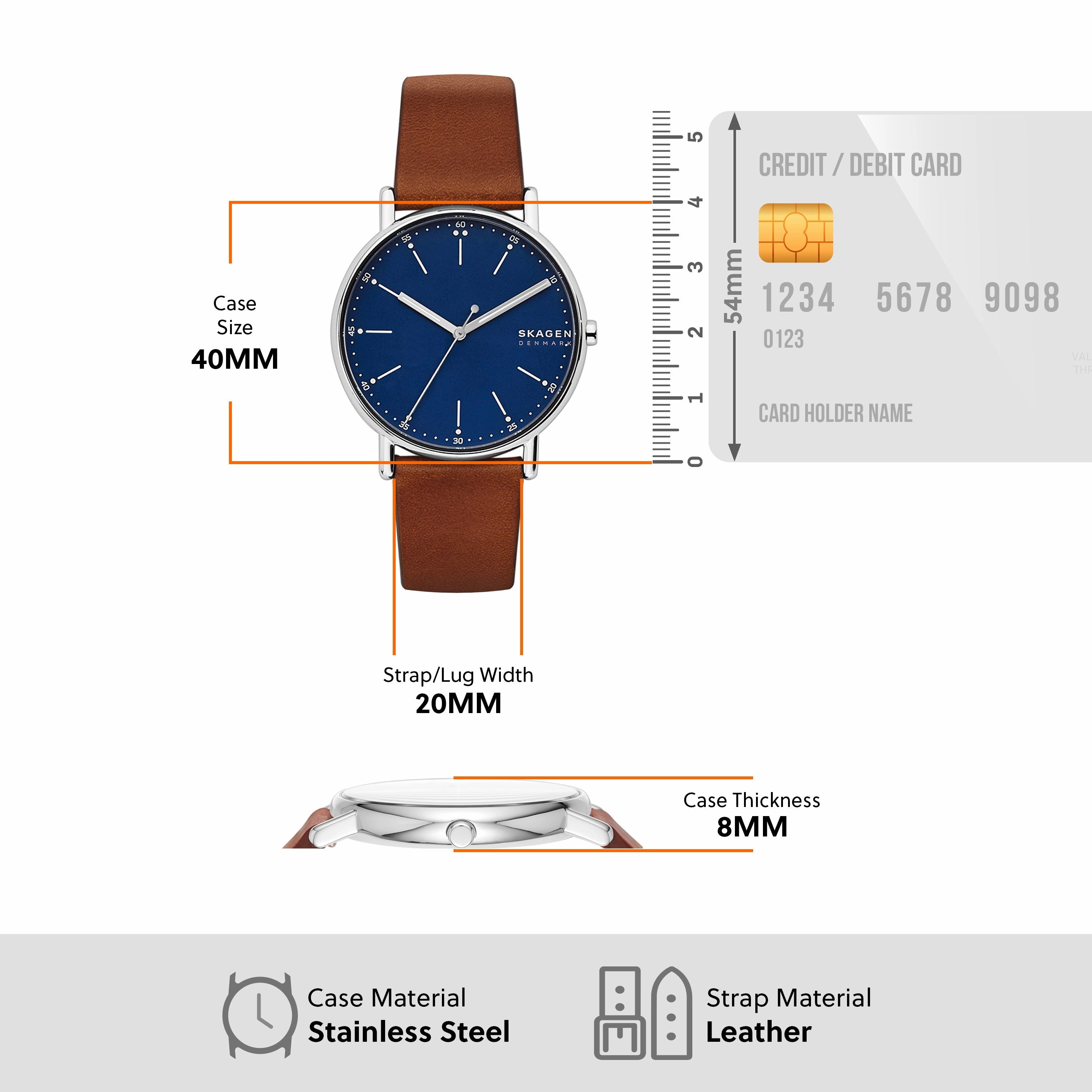Skagen Signatur Men's Blue Dial Watch with Brown Leather Strap SKW6355