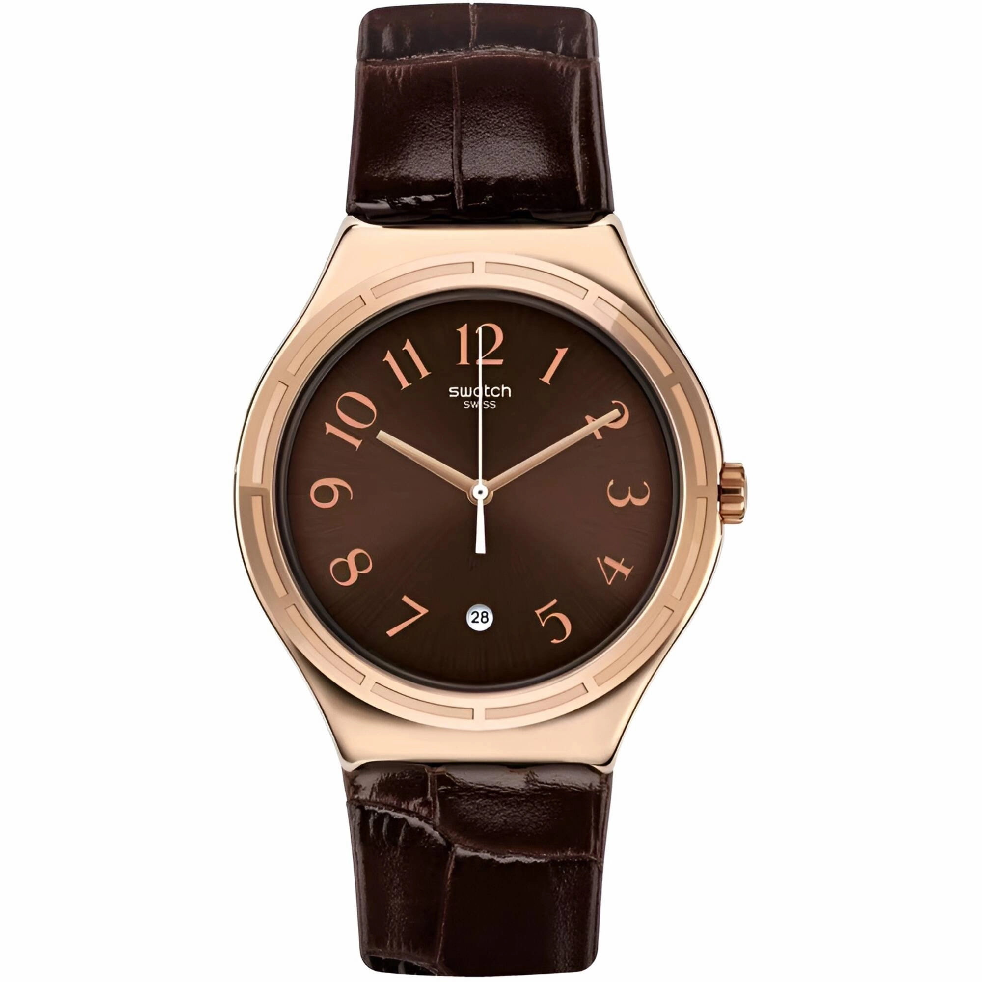 Swatch Men's Watch - Irony Harmonieuse Quartz Dark Brown Dial Leather Strap | YWG406