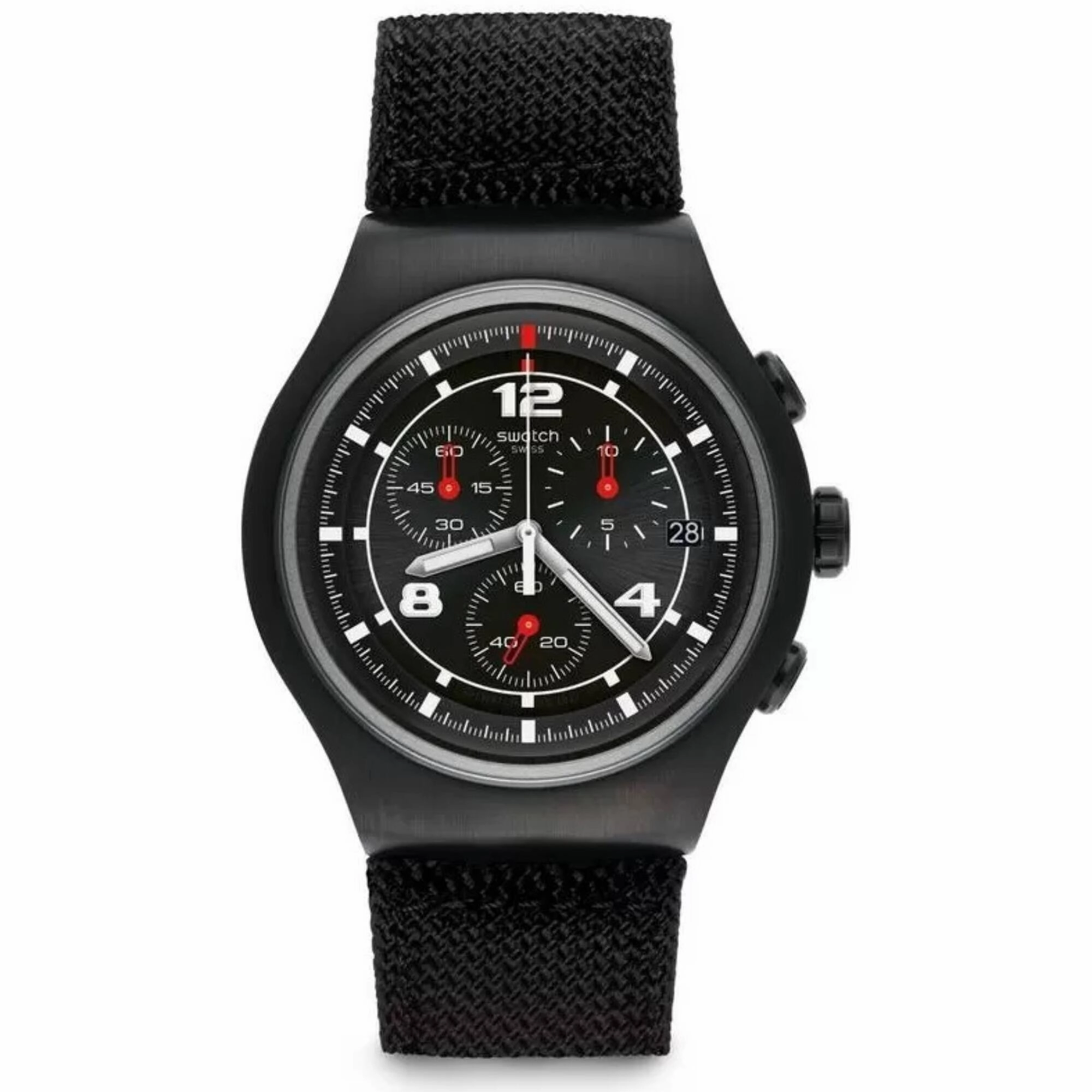 Swatch Men's Watch - Irony Thenero Chronograph Quartz Black Dial Strap | YOB404
