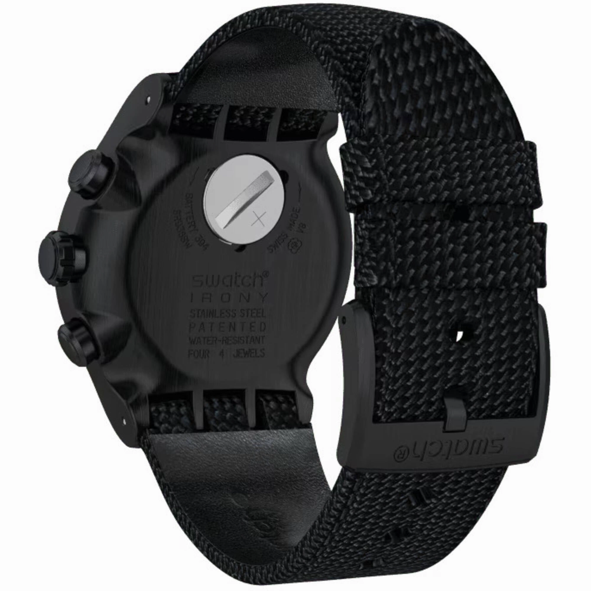 Swatch Men's Watch - Irony Thenero Chronograph Quartz Black Dial Strap | YOB404