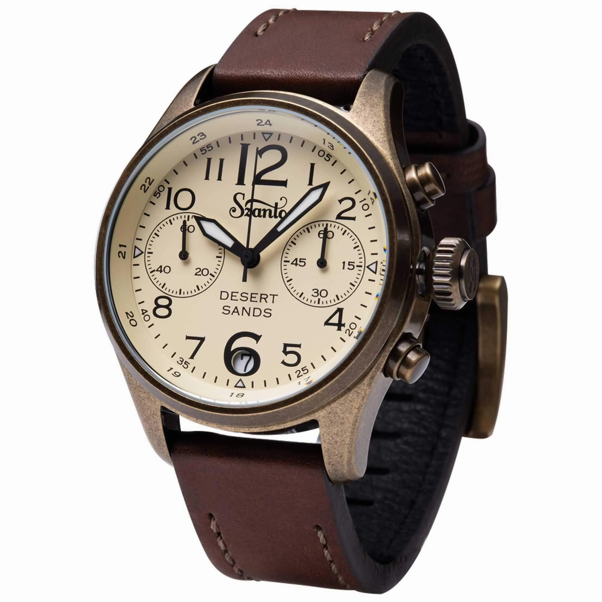 Szanto Men's Chronograph Watch - Desert Sands Ivory Dial Antique Gold Case | SZ 4553