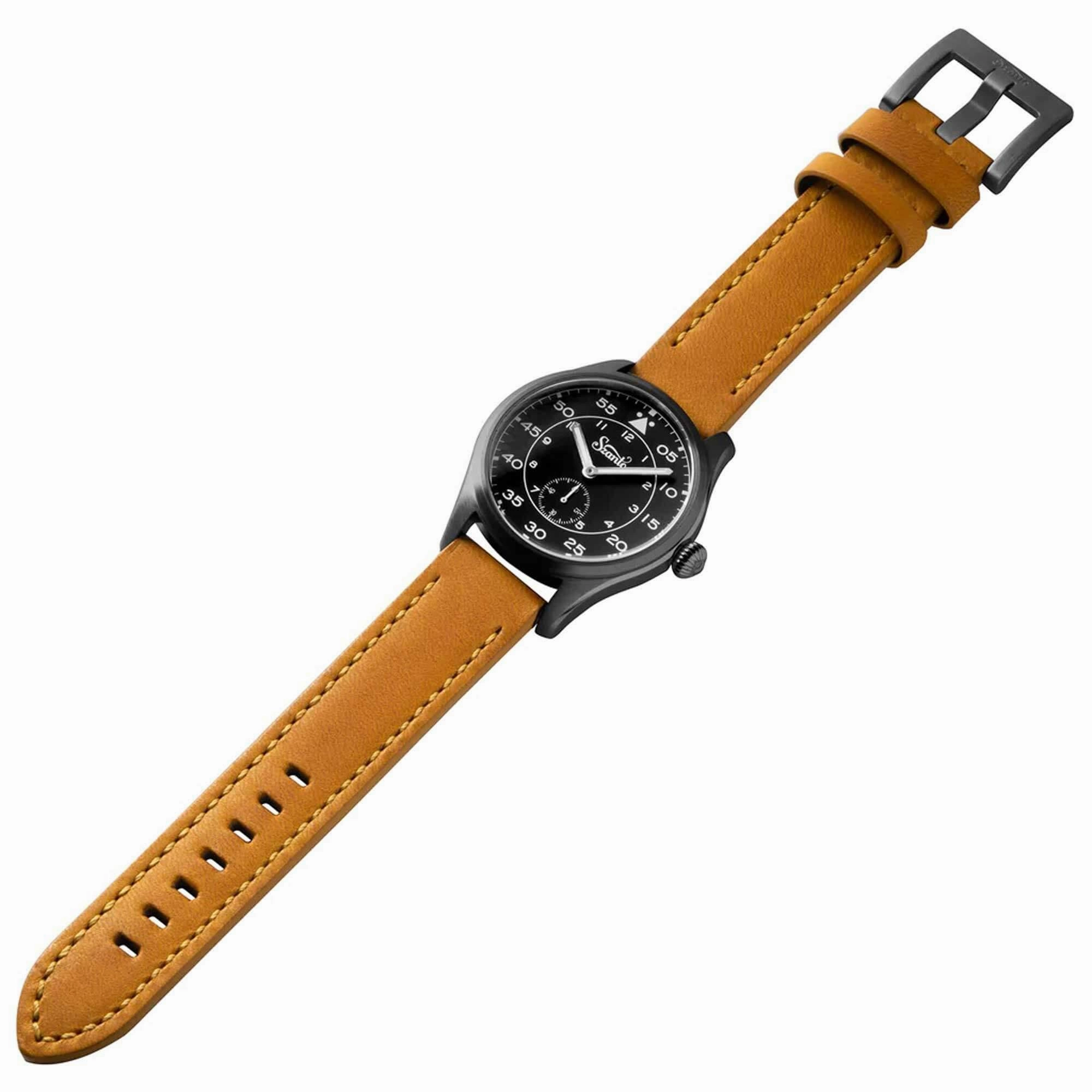 Szanto Men's Quartz Watch - Heritage Aviator Black Dial Grey Case Tan Strap | SZ 2757
