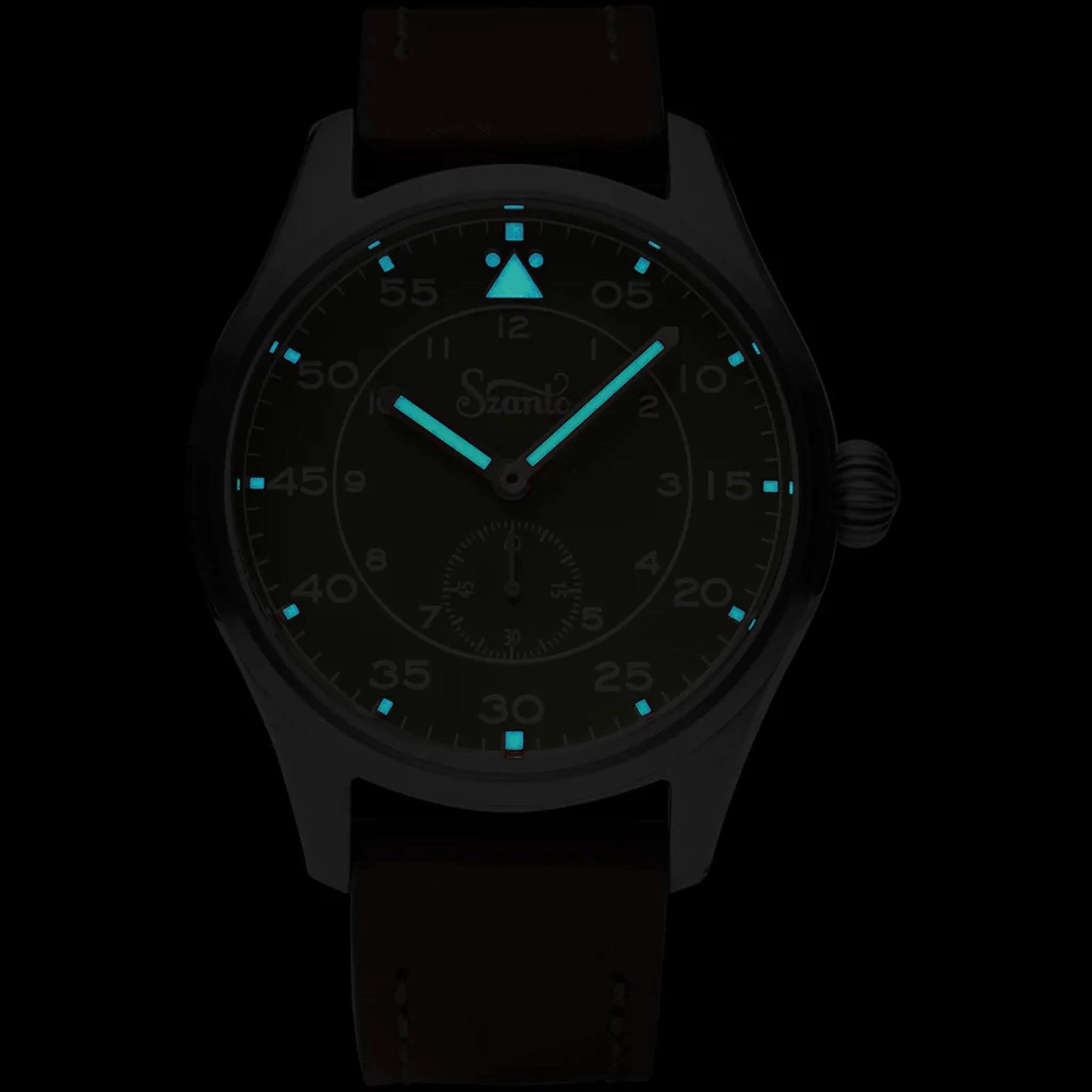Szanto Men's Quartz Watch - Heritage Aviator Black Dial Grey Case Tan Strap | SZ 2757