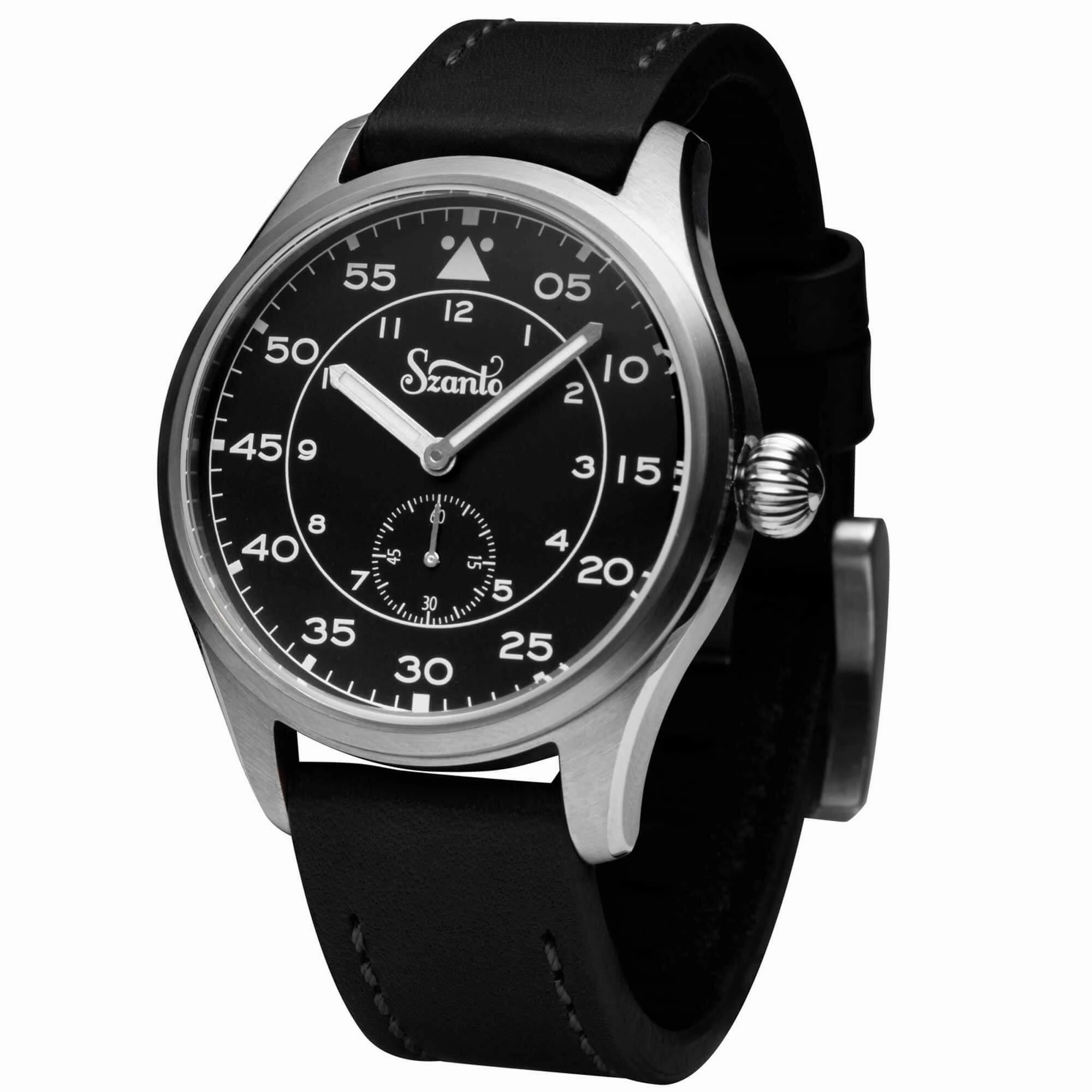 Szanto Men's Quartz Watch - Heritage Aviator Small Seconds Black Dial Strap | SZ 2751