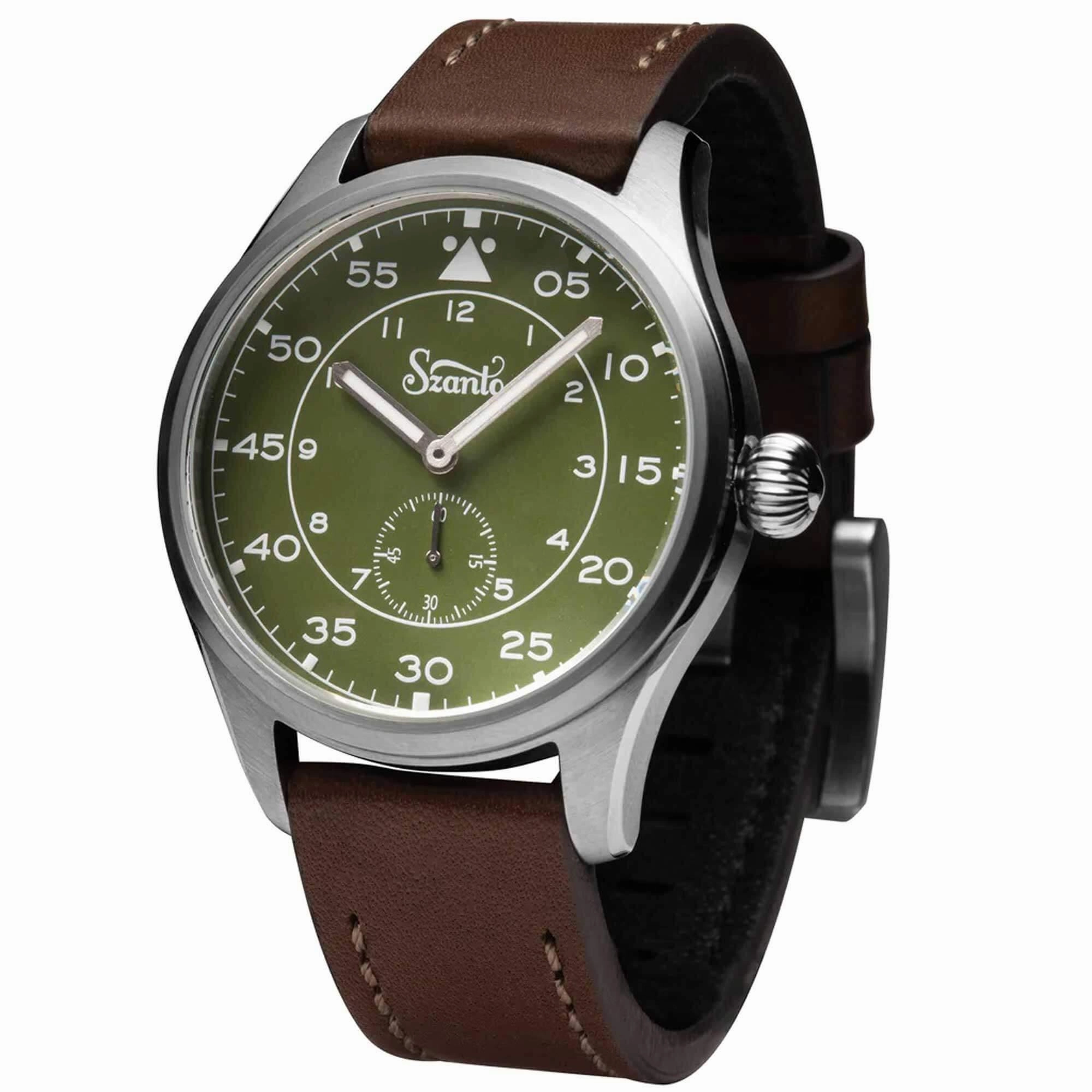Szanto Men's Quartz Watch - Heritage Aviator Small Seconds Green Dial Strap | SZ 2755