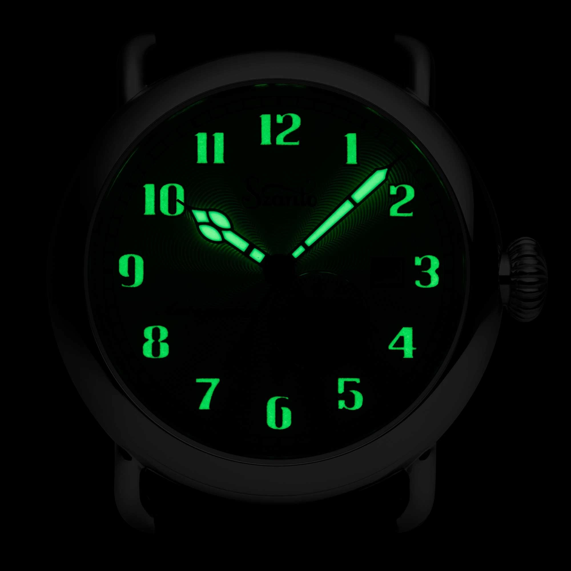 Szanto Men's Watch - Officer Classic Round Ivory Dial Black Leather Strap | SZ 6305E