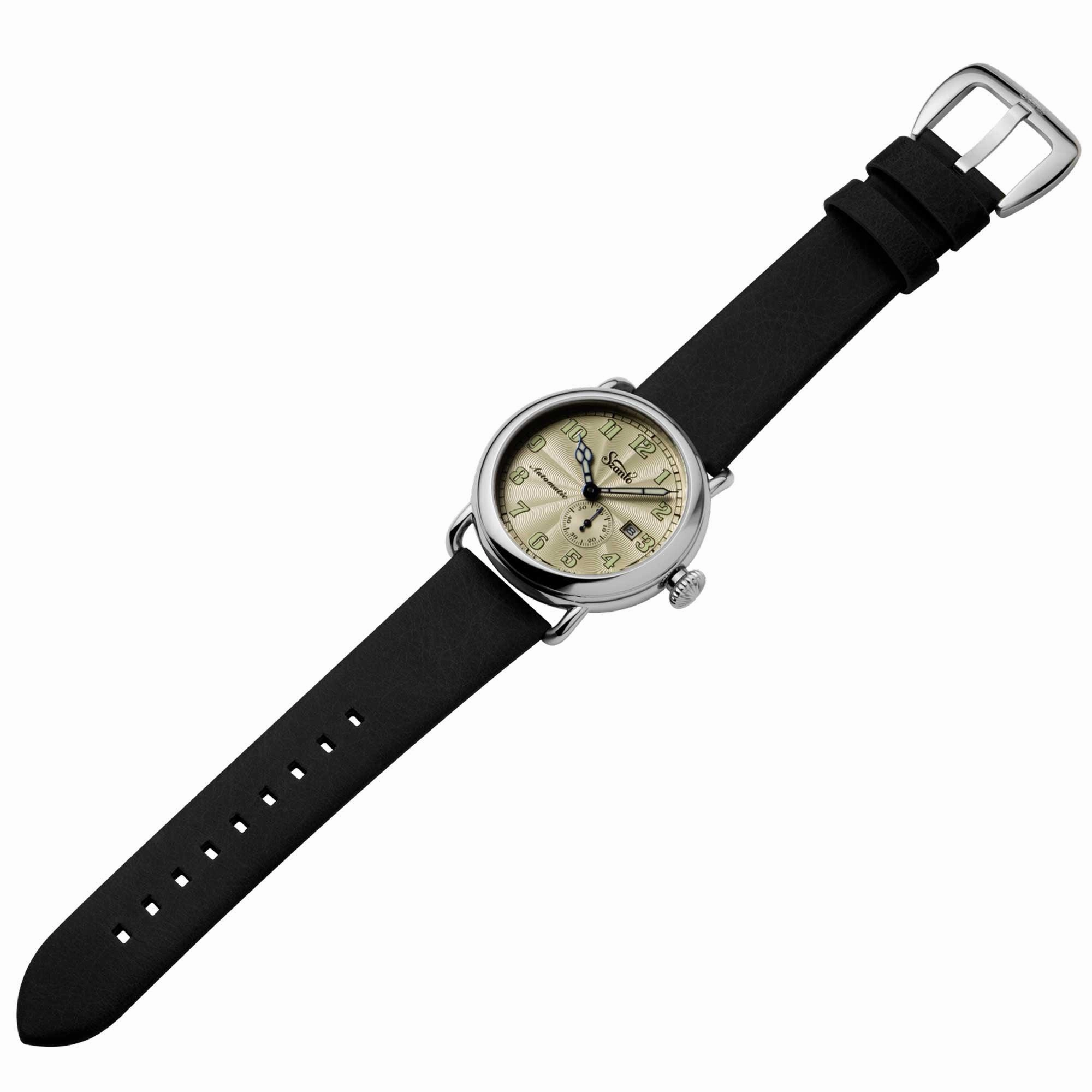 Szanto Men's Watch - Officer Classic Round Ivory Dial Black Leather Strap | SZ 6305E