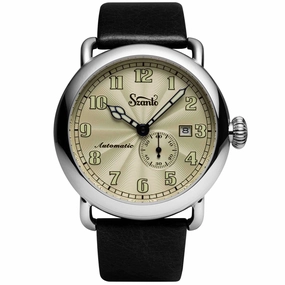 Szanto Men's Watch - Officer Classic Round Ivory Dial Black Leather Strap | SZ 6305E