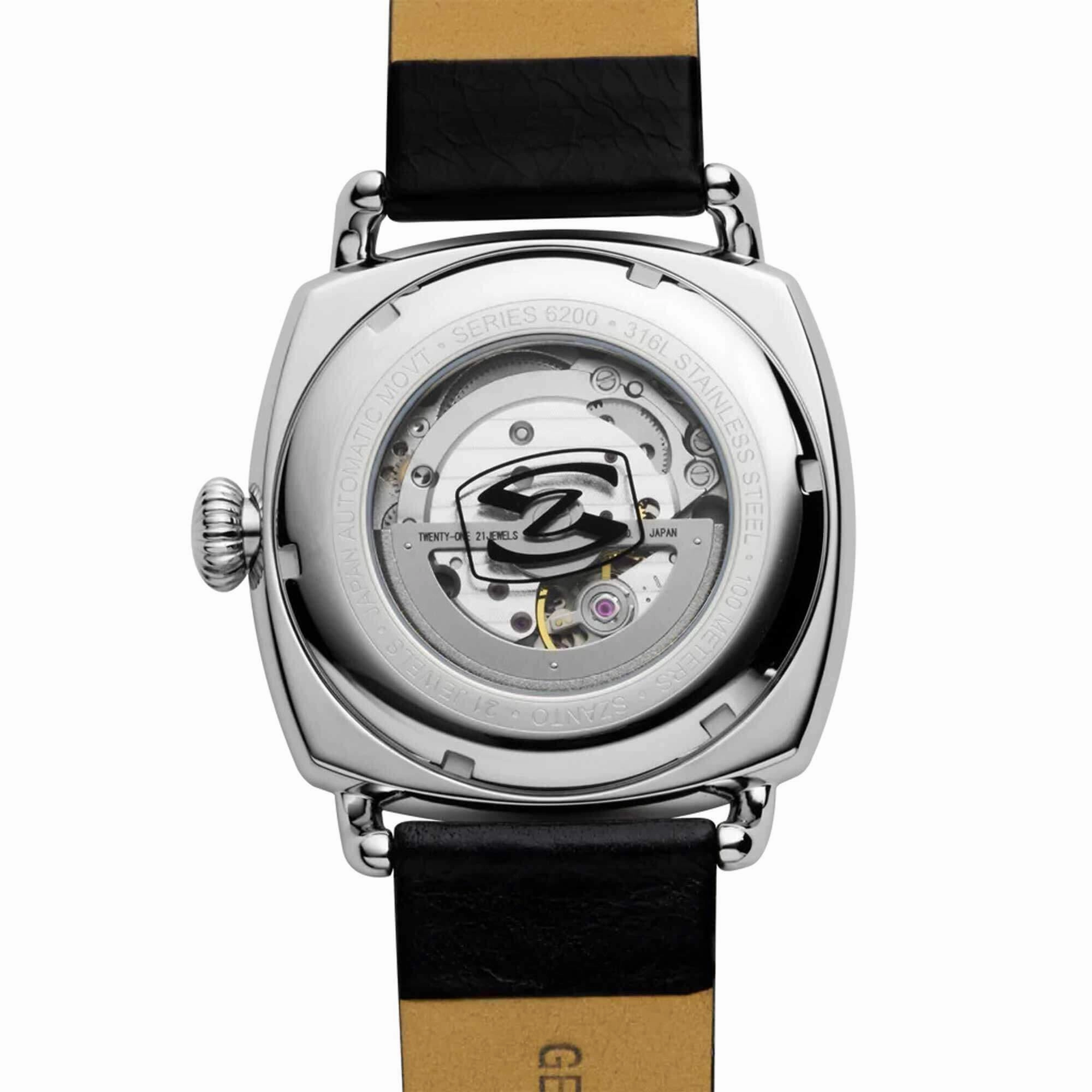 Szanto Men's Watch - Officer Coin Cushion Silver Tone Dial Black Strap | SZ 6202E