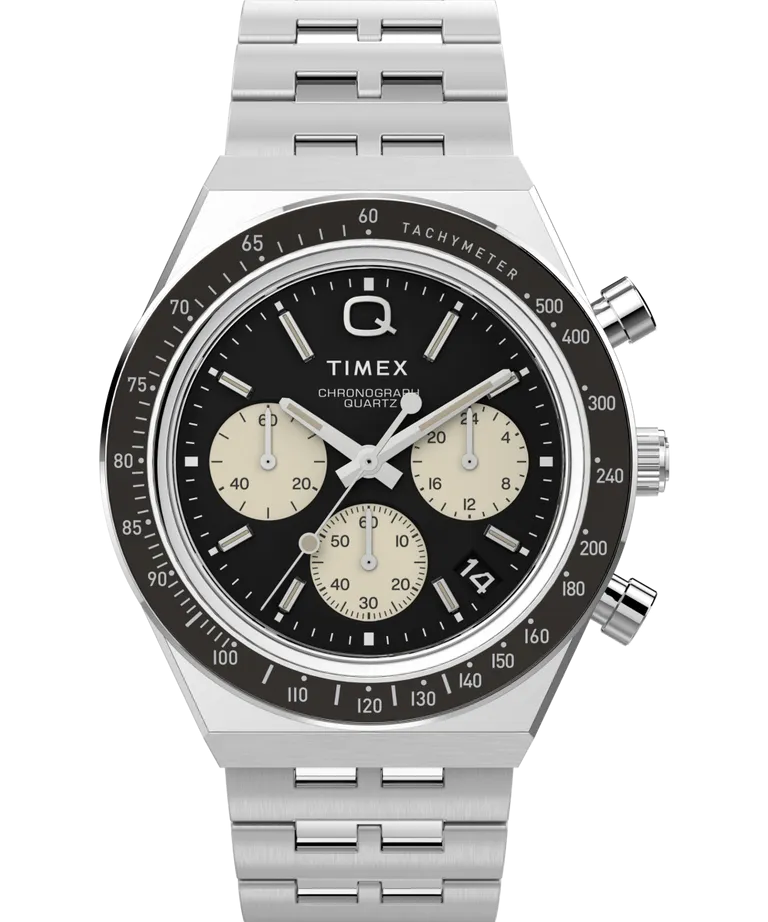 Timex Q Chronograph Stainless Steel Black Dial Watch TW2V42600