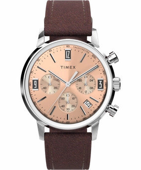 Timex Marlin Chronograph Tachymeter 40mm Leather Strap Watch TW2W51400