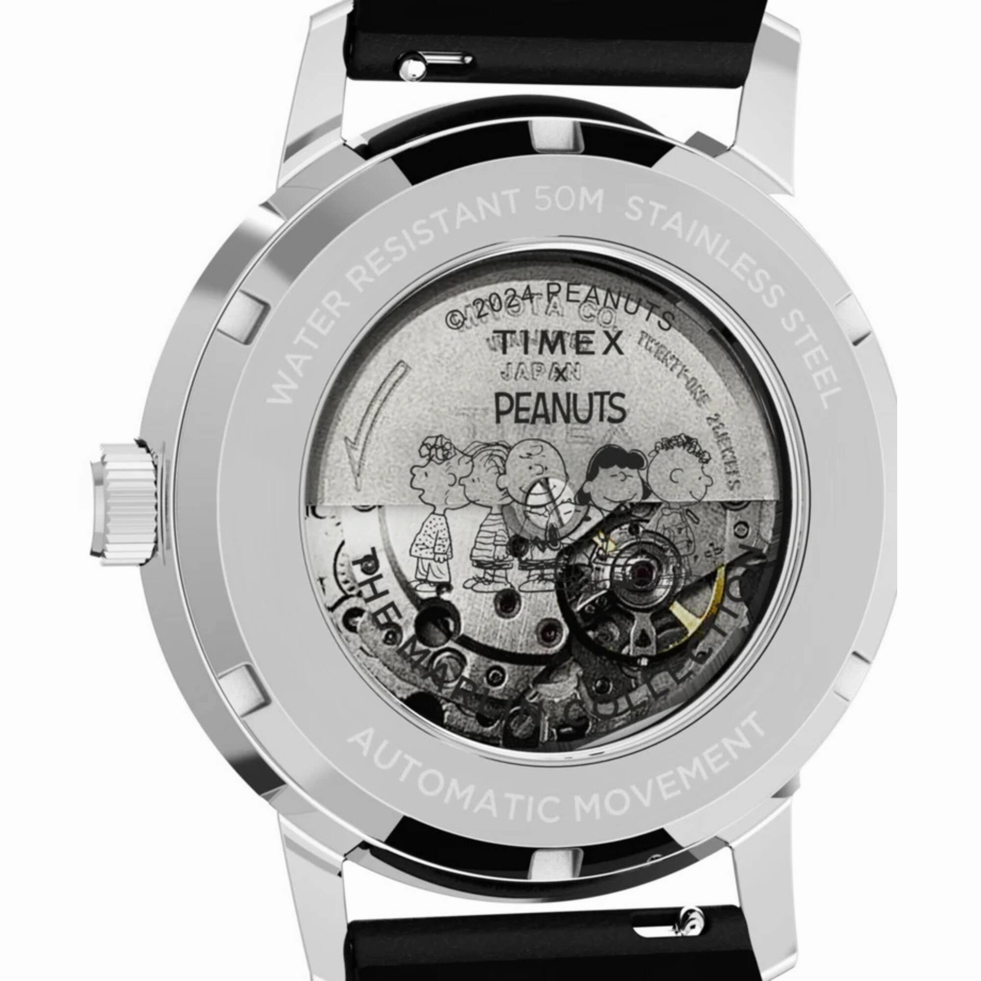 Timex Men's Watch - Marlin Peanuts Sketch Automatic Black Leather Strap | TW2W54000